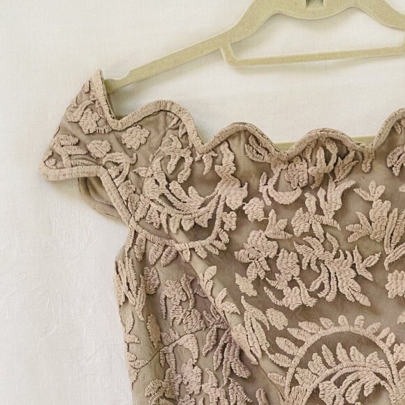 Tadashi Shoji Womens 6 Taupe Embroidered Lace Maxi Evening Dress Gown Party - Picture 6 of 16